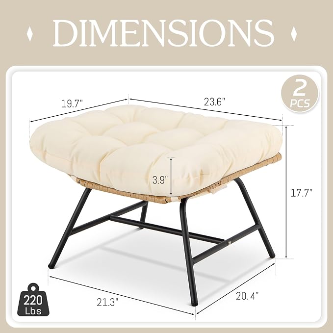 BULEXYARD 2 Pieces Outdoor Patio Ottomans, Indoor Outdoor Wicker Footrest - Image 3