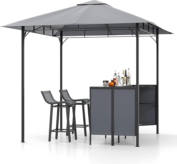 Tangkula 3 Piece Patio Bar Set, 8x8 FT Double-Tier Grill Gazebo by TANGKULA