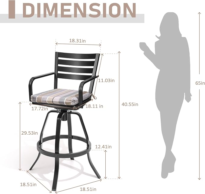 Pellebant 29.5" Outdoor Barstools Set of 2, Aluminum Swivel Patio Bar Height - Image 2