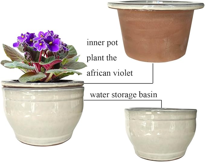 African Violet Pots Self Watering Round Ceramic Violet Pot - Image 3