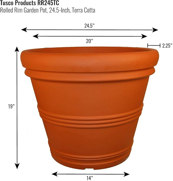 Tusco Products RR245TC Rolled Rim Garden Pot, Terra Cotta Color. - Image 2
