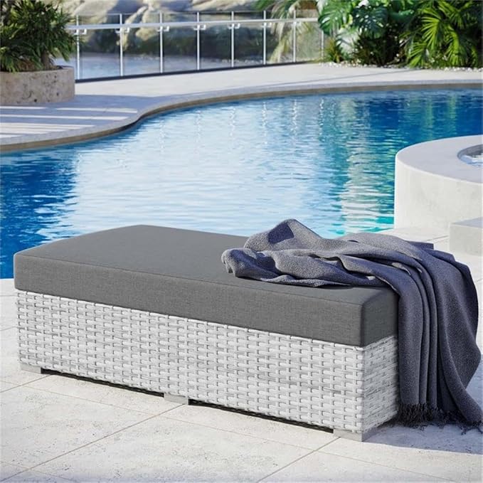 Modway Convene Wicker Rattan Outdoor Patio Rectangular Ottoman in Light Gray - Image 2