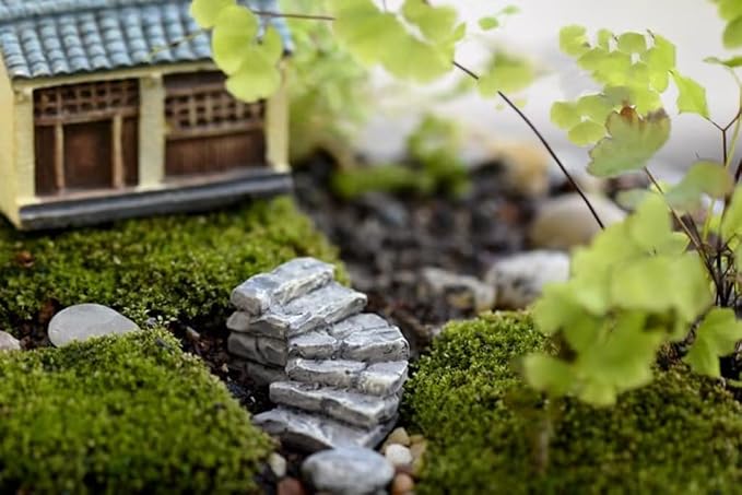 Curved Stone Steps Miniature Fairy Garden Accessories, Miniature Pond Lawn - Image 4