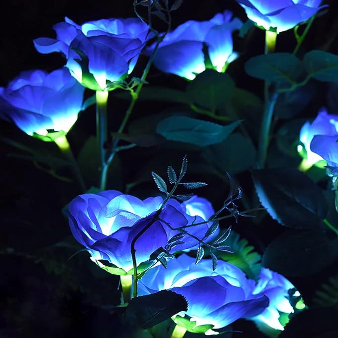 Outdoor Realistic Solar Powered Rose Flower Lights Stake, 2 Pack 10 Rose Solar - Image 2