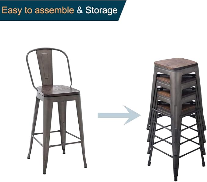 Alunaune 24" Swivel Metal Counter Height Bar Stools Set of 4 High Back - Image 8