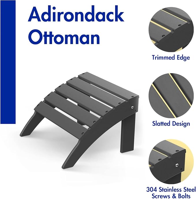 BRIOPAWS Adirondack Ottomans | Folding | Set of 4 | HDPE Plastic | Grey Outdoor - Image 4