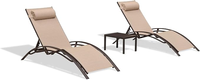 PURPLE LEAF Outdoor Chaise Lounge Chair Set of 3 Patio Pool Lounger Bronze - Image 9