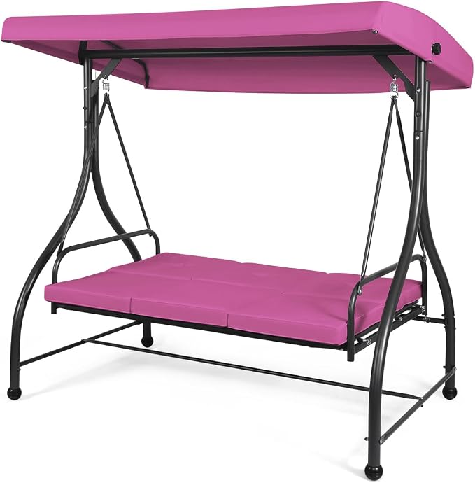Tangkula 3 Seats Converting Patio Swing, Outdoor Porch Garden Canopy Swing - Image 8