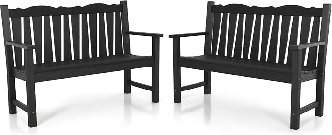 Outdoor Bench Set of 2, Weatherproof Garden Benches by LAHAAP