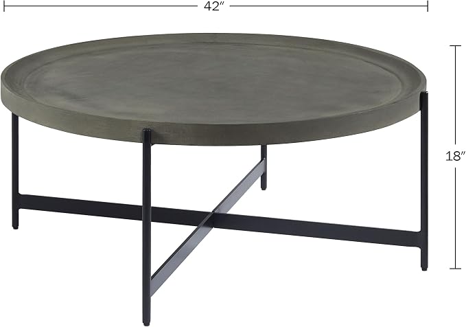 Alaterre Furniture Brookline 42-Inch Round Concrete-Coated Wood Coffee Table - Image 2