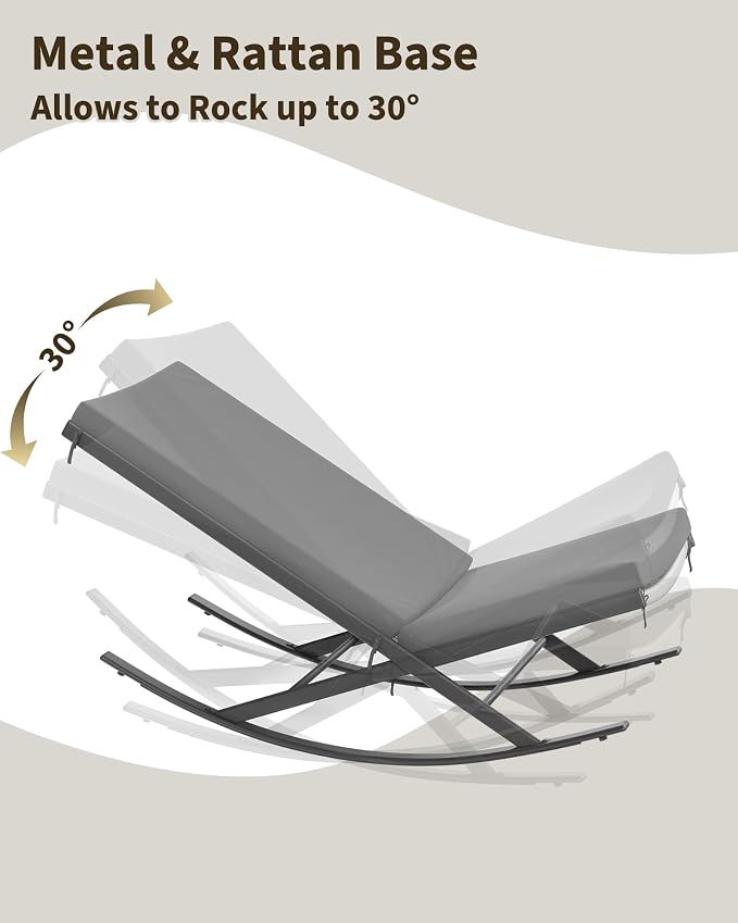 GarveeLife Outdoor Rocking Lounge Chair Set of 2, Patio Chaise Lounge - Image 4