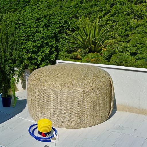 Woven Inflatable Ottoman with Air Pump D21”x H10” Outdoor Indoor Pouf Patio - Image 5