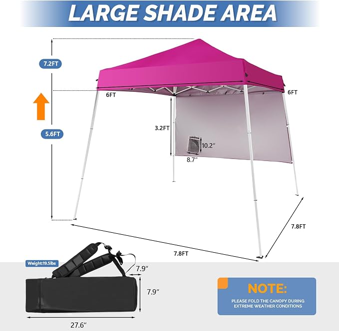 VINGLI 6x6 ft Pop Up Canopy Tent, Outdoor Small Canopy Tent - Image 3