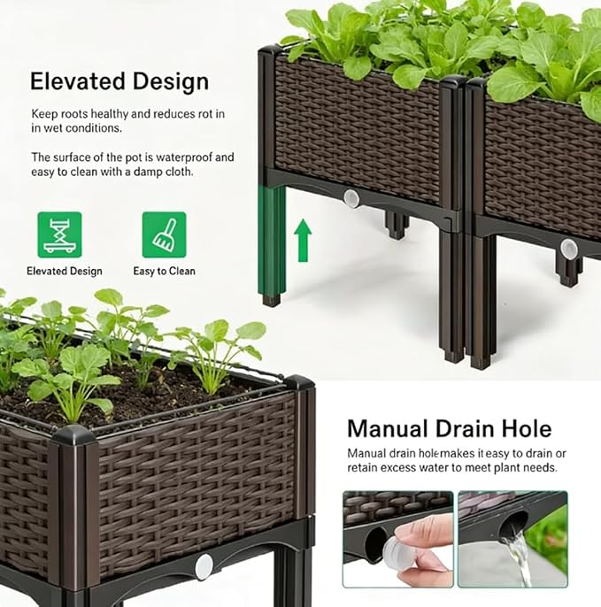 CloudDream 3Piece Brown Raised Garden Box Set, Flowers & Succulents. - Image 2