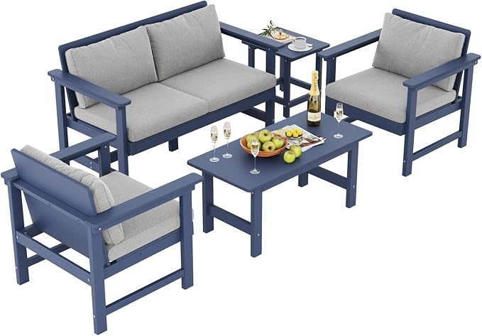 5-Piece Patio Conversation Sets, Weatherproof HDPE Sectional Furniture Set by BIVODA