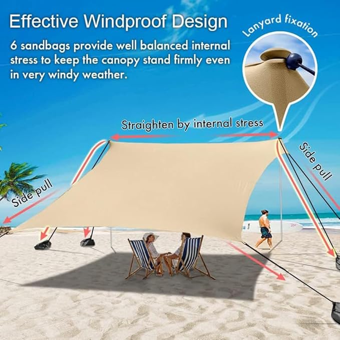 Beach Canopy Windproof Design, Sun Shelter UPF50+ Portable Family Tent - Image 3