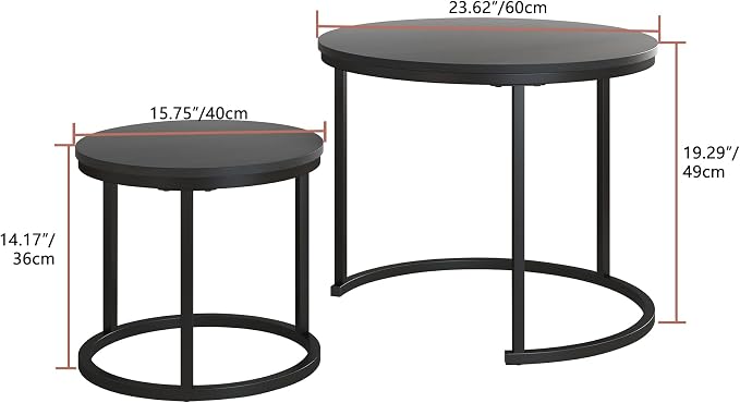 HOJINLINERO Round Coffee Table, Nesting Coffee Table Set of 2, Center Tables - Image 3
