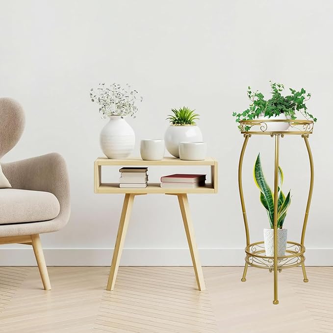 Plant Stand Indoor Outdoor，Tall Gold Metal Rustproof Stable Plant Stands，2 Tier - Image 2