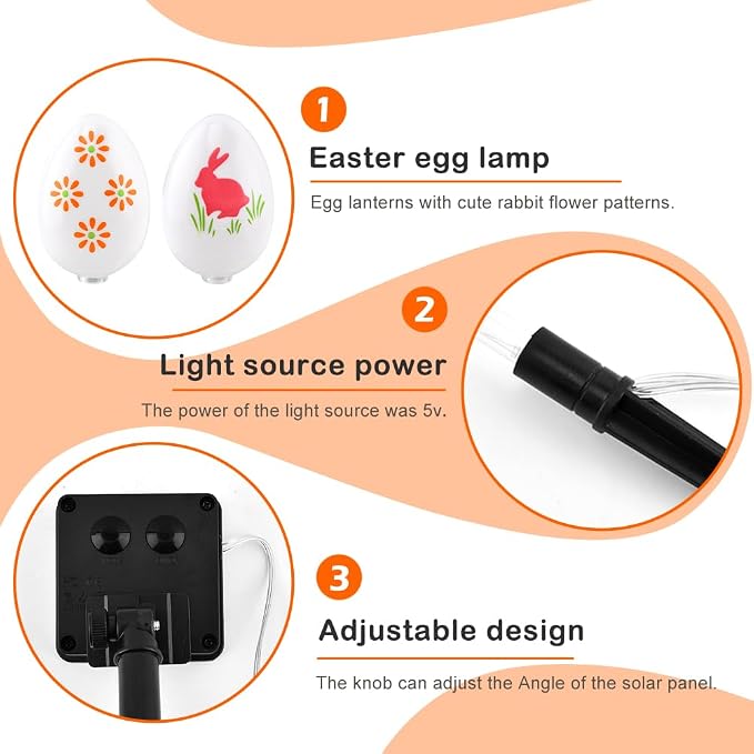 8 PCS Solar Easter Eggs Stake Lights, IP65 Waterproof Multicolor Outdoor Easter - Image 7