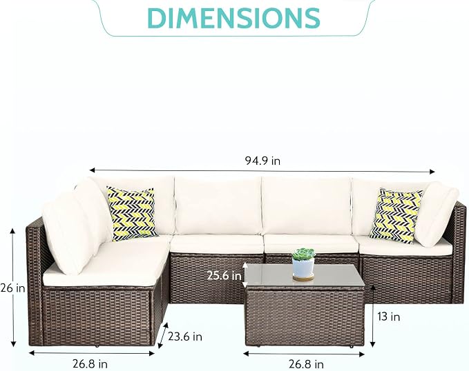 PayLessHere Patio Furniture Set 7 Pieces Outdoor Furniture Wicker Conversation - Image 7