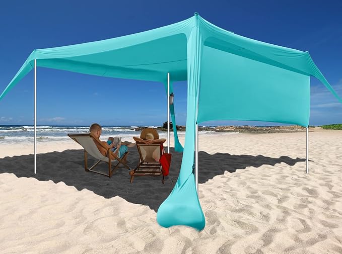 Beach Canopy Tent Shade with Sidewalls 10x10FT, 6.6FT Tall, UPF50+ Sun Shelter by easierhike