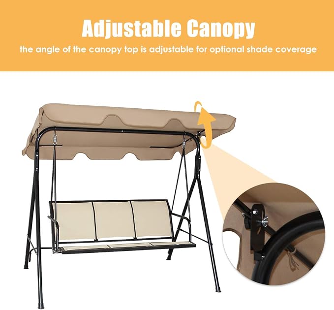 Tangkula 3 Person Patio Swing, Steel Frame - Image 7