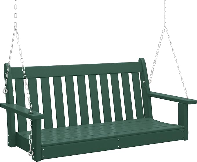 COSTAELM Paradise Outdoor Patio HDPE Hanging Front Porch Swing Bench, Dark Green by Costaelm