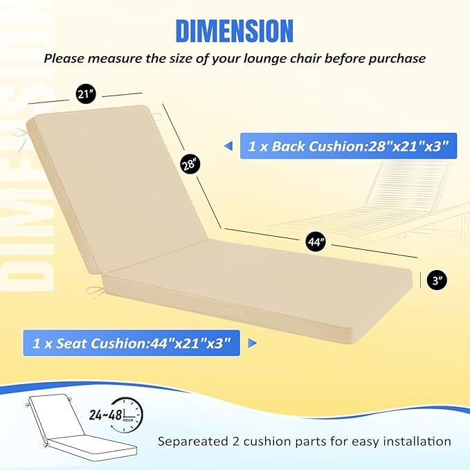 Basic Beyond Chaise Lounge Cushions Outdoor, 3-Layer Waterproof Outdoor - Image 4