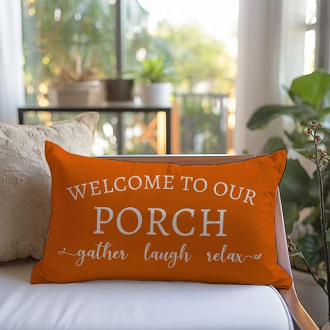 PANDICORN Welcome to Our Porch Stay Awhile Farmhouse Throw Pillow Covers 12x20 - Image 3