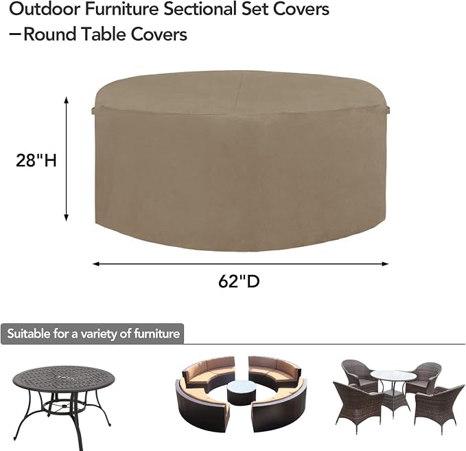 Easy-Going 600D Heavy Duty Round Patio Furniture Cover, Outdoor Table and Chair - Image 2