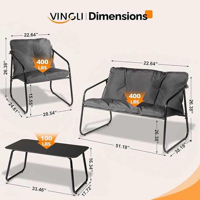 VINGLI 4 Piece Patio Conversation Set, Outdoor Furniture Set - Image 5