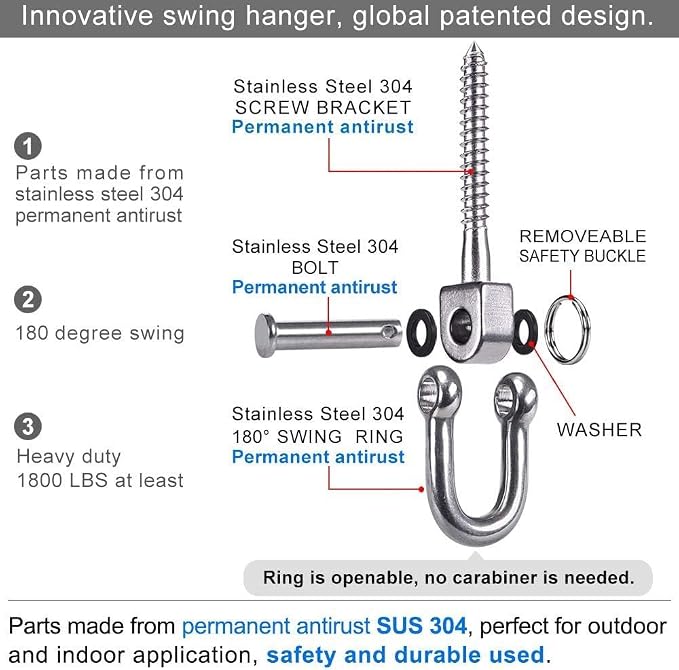SELEWARE 4 Pack Swing Hangers Swing Set Hooks Stainless Steel Hammock Hooks - Image 4