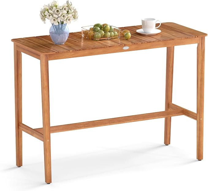 Tangkula Patio Bar Table, 54” x 22” Acacia Wood Counter Height Table by TANGKULA