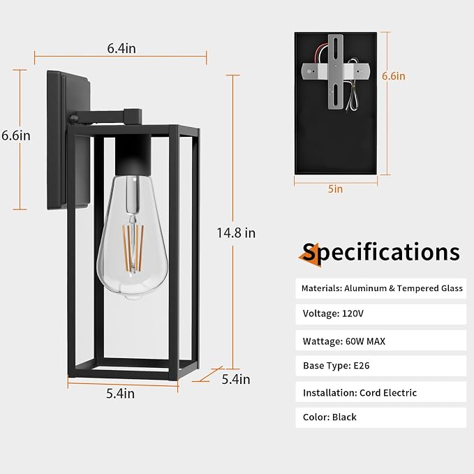 15'' Black Outdoor Front Porch Lights - Image 6