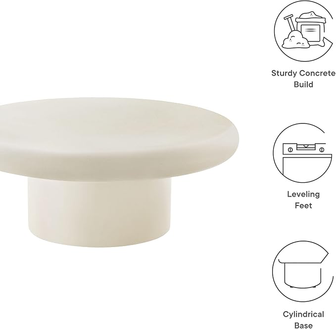 Modway Argos Round Concrete Coffee Table in White - Image 4