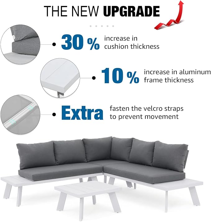 Soleil Jardin 4-Piece Outdoor Patio Furniture Set L-Shaped Aluminum Sectional - Image 2