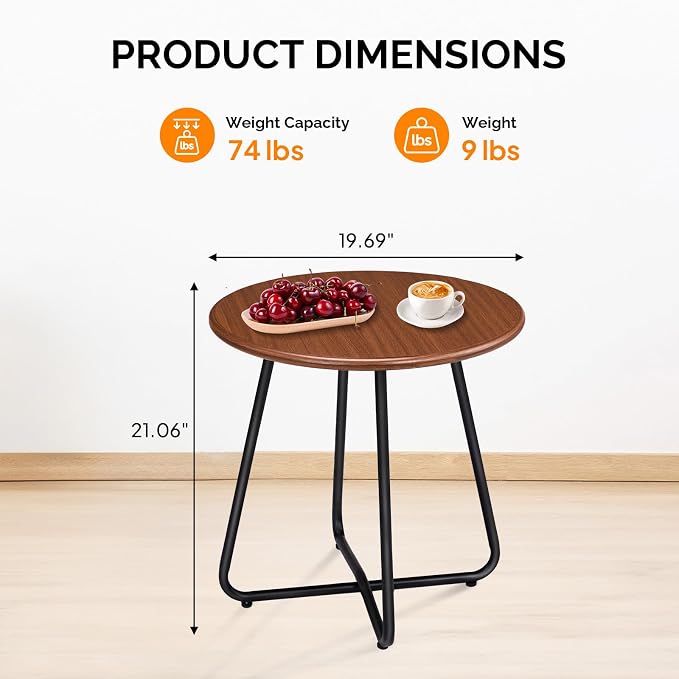 Outvita Indoor and Outdoor Side Table, Small Patio Side Table, Metal Round - Image 3
