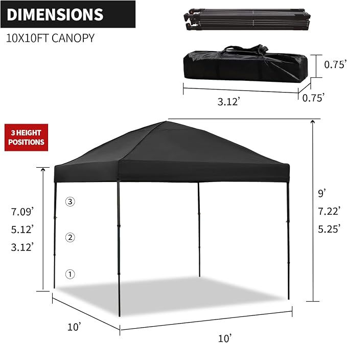10x10 Pop Up Canopy Tent with 2 Sidewalls, Easy Up Canopy Outdoor Party Sun - Image 6