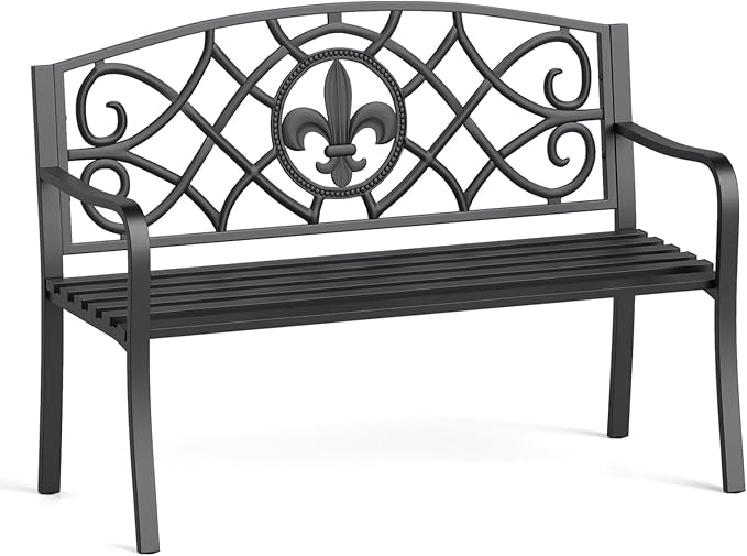 Tangkula Metal Outdoor Garden Park Bench, 50.5 Inch Metal Slatted Loveseat by TANGKULA