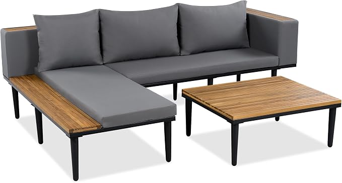 Acacia Wood Patio Furniture Set, Luxury Outdoor Conversation Sectional Sofa - Image 6