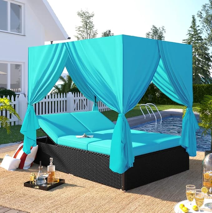 Patio Chaise Lounge, PE Rattan Outdoor Patio Wicker Sunbed Daybed by HarperBrightDesigns