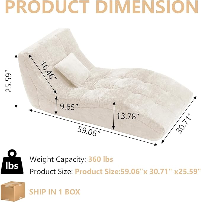 Chaise Lounge Chair with Curved Back, Modern Upholstered Recliner Sofa - Image 2