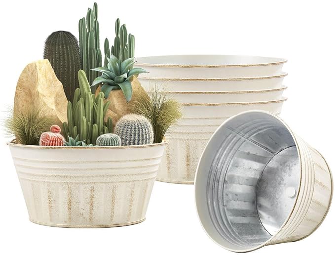 vensovo 10 Inches Beige Metal Rustic Plant Pots by vensovo