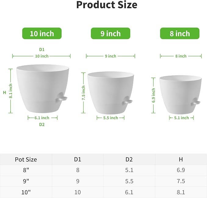 FaithLand 3-Pack Planter Pots, 10 9 8 Inch Self Watering Flower Pots - Image 2