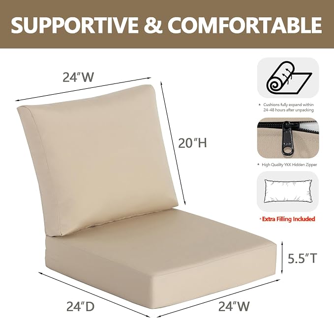 Goodgoods 24 x 24 Sunbrella Outdoor Patio Deep Seat Cushions 2-Pack, - Image 3