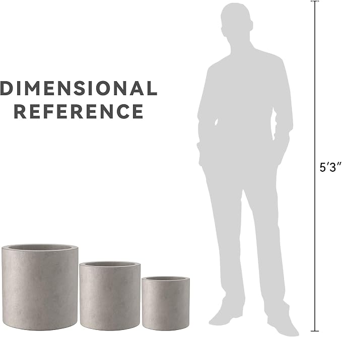 Kante 9.8", 15.7" Dia Round Concrete Planter Set of 3, Modern Style Large - Image 8