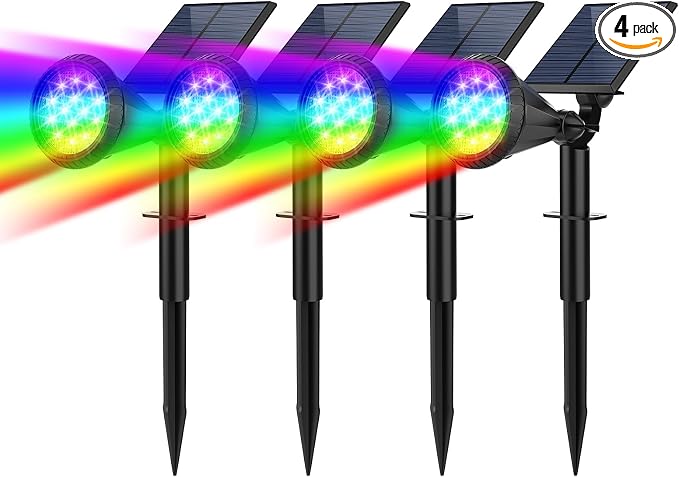 Solar Spot Lights Outdoor Color Changing, 7 Modes/14 LED Outdoor Solar Lights by FratinkSolarLights