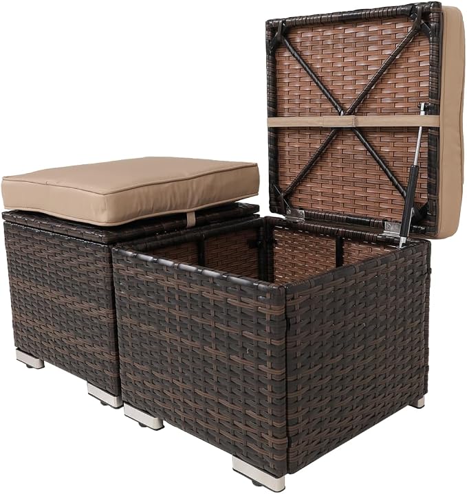 Y Enjoy 2-Pieces Outside Rattan Ottomans，Multipurpose Outdoor Furniture - Image 6