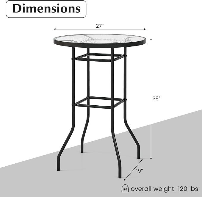 Tangkula 27 Inches Patio Bar Table, Round Bar Height Bistro Table - Image 3