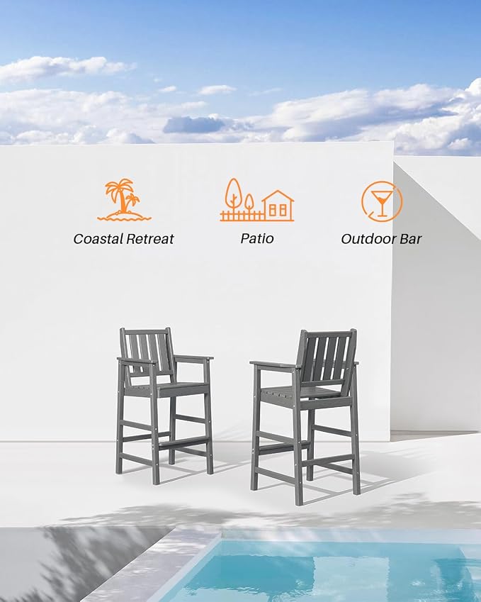 5-Piece HDPE Patio Bar Set, Rectangular Bar Height Table and 4 Adirondack Bar - Image 6